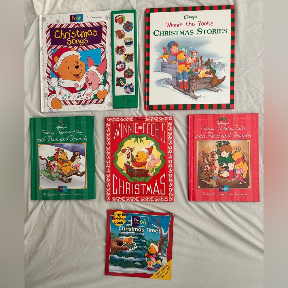 Lot of 6 Vintage Disney Pooh Christmas books
and Colorforms